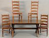 Pottery Barn five piece country dining set including a tressel table with four ladder back chairs. ht. 30 in., top: 38" x 70"