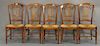 Set of five French style rush seat chairs.