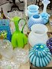 Four tray lots of art glass and crystal to include cut glass, crystal vases, art glass vases, Fenton vase with ruffle rim.