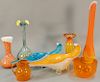 Eight piece group of Murano art glass to include two large center bowls, three orange art glass vases, orange bowl and pitcher, and ...