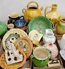Five box lots with nineteen piece lot on five trays to include French pottery bowls, strainer vases, plates, porcelain pitcher, gree...