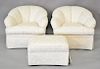 Stickley pair of upholstered chairs with ottoman.