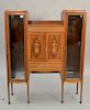 Victorian mahogany inlaid double curio cabinet. ht. 60 in., wd. 42 in.