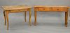 Two tables including one pine and one oak. ht. 39 in., top: 27" x 39" and ht. 30 in., wd. 30 in.