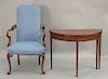 Two piece lot to include a demilune game table ht. 28 in., wd. 36 in. and Queen Anne style armchair.