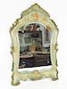Antique French Hand Painted Carved Wall Mirror