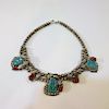 NAVAJO STERLING SILVER CORAL TURQUOISE NECKLACE