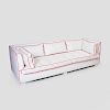 White Leather Sofa with Red Piping, Designed by Tom Britt