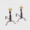 Pair of Arts and Crafts Wrought-Iron And Brass Andirons