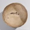 Mimbres Black-on-white Pictorial Pottery Bowl