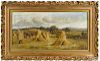 English oil on canvas landscape, signed A. Webster 1904, depicting sheaves of wheat, 12'' x 24''.