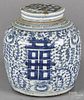 Chinese Qing dynasty blue and white porcelain ginger jar, 8 1/2'' h.