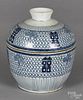 Chinese Qing dynasty blue and white bowl and cover, 5 3/4'' h.