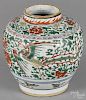 Chinese famille verte ginger jar, 19th c., with phoenix decoration, 6'' h.