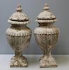 Pair of Antique Patinated Terracotta Lidded Urns.