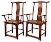 A PAIR OF CHINESE ELMWOOD SOUTHERN OFFICIAL HAT CHAIRS, LATE QING DYNASTY