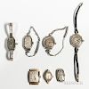 Seven 14kt Gold Art Deco Lady's Wristwatches