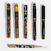 Five Moore Fountain Pens and a Pencil