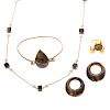 A Collection of Tiger's Eye Jewelry in 18K & 14K