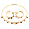 A Ruby, Sapphire & Emerald Bracelet & Earrings