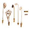 A Selection of Vintage Stick Pins in 14K Gold