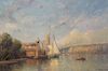 HUNTER, Frederick. Oil on Canvas. Ship in Harbor.
