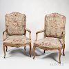 Pair of Louis XV-style Tapestry-upholstered Beechwood Armchairs