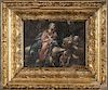 Continental oil on canvas of an allegorical scene, 19th c., 4'' h., 5 1/4'' w.