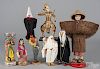 Group of assorted antique Asian dolls, to include four Middle Eastern examples, an Indian woman