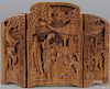 Chinese carved wood triptych table screen, early 20th c., 11 1/2'' x 14 1/2''.