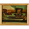 ENGLISH REVERSE PAINTED GLASS BARGE SCENE