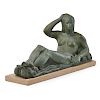 PATINATED BRONZE RECLINING FEMALE NUDE