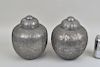 Pair Chinese Incised Pewter Lidded Tea Canisters