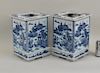 Pair Chinese Porcelain B/W Square Planters