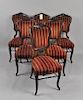 Set Six Continental Carved Walnut Side Chairs