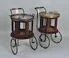 Pair Regency Style Wood, Brass & Glass Wine Carts
