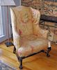 Queen Anne Style Carved Mahogany Wing Chair