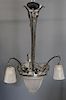 French Art Deco Frosted & Etched Glass Chandelier.