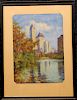 1932 Central Park NYC Watercolor, Signed