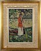Impressionist Painting of Woman Near River, Signed