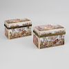 Pair of Meissen Gilt-Metal Mounted Porcelain Boxes with Classical Scenes in Relief