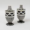 Pair of Wedgwood Pearlware Black Ground Flower Pots and Fluted Covers