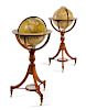 * A Pair of Victorian Mahogany Twelve-Inch Library Globes Height 35 inches.
