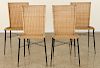 SET 4 FRENCH WICKER DINING CHAIRS IRON LEGS C1960