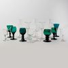 Group of Twelve Green Glasses, Six Colorless Glass Champagne Flutes and Five Additional Glasses