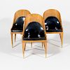 Three Art Deco Style Brass-Mounted Fruitwood Side Chairs