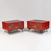 Two Chinese Red Painted Marriage Chests