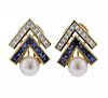 18k Gold Diamond Sapphire Pearl Earrings 