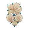 14K Gold Carved Coral Turquoise Rose Brooch Pendant