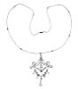 Antique Edwardian Platinum Gold Diamond Lavalier Pendant Necklace